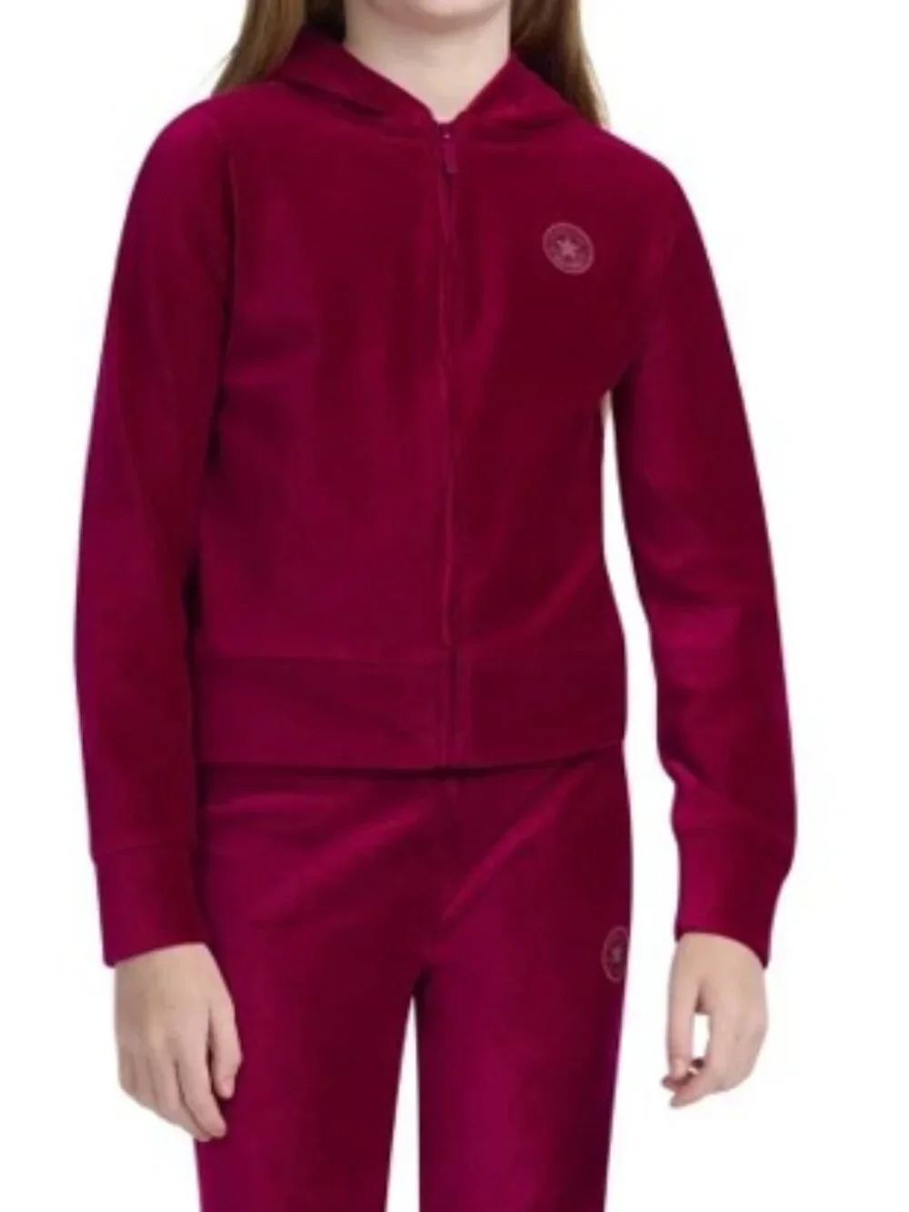 NWT Converse® Girls' Ribbed Zip-up Velour Hoodie - Berry Red LNWT Converse® Girl